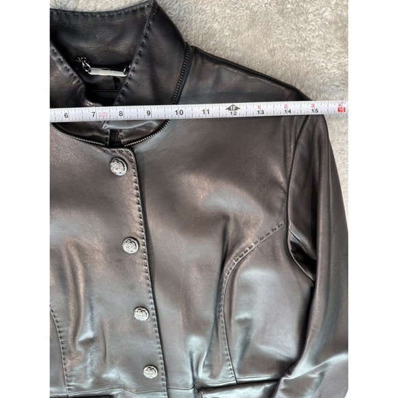 Laundry by Shelli Segal Black Leather Military Style Jacket Womens Size M Y2K - Picture 5 of 9